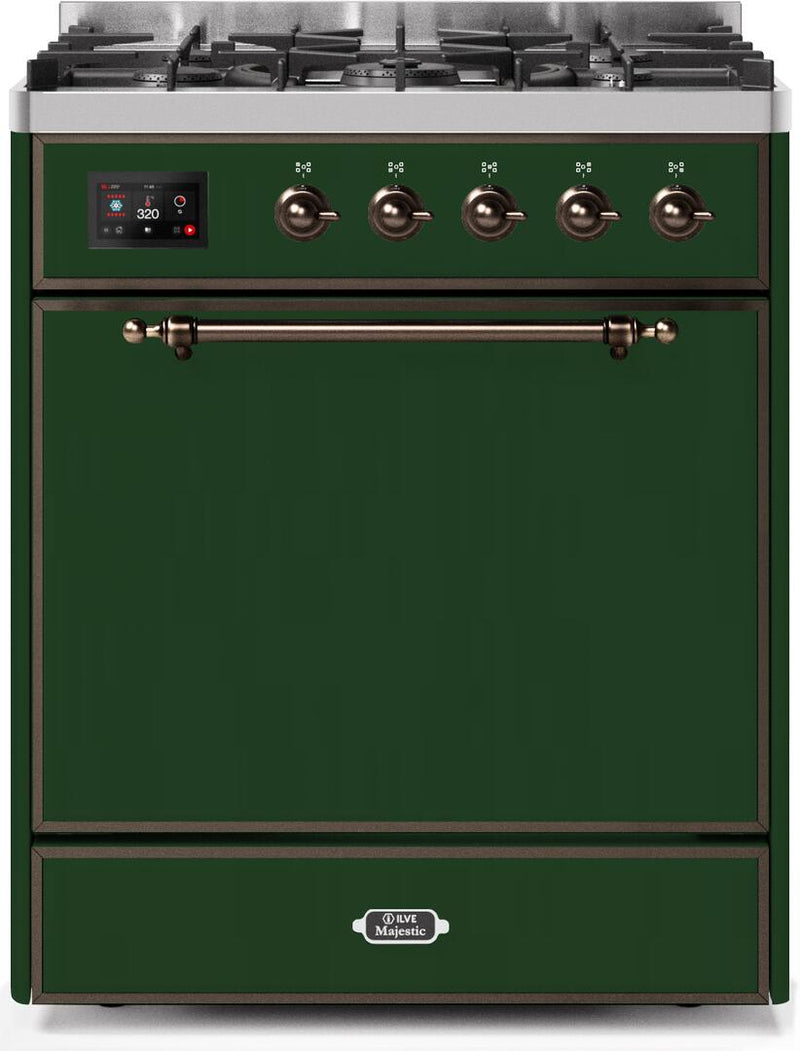 ILVE 30" Majestic II Dual Fuel Range with 5 Burners - 2.3 cu. ft. Oven - Bronze Trim in Emerald Green (UM30DQNE3EGB) Ranges ILVE 