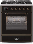 ILVE 30" Majestic II Dual Fuel Range with 5 Burners - 2.3 cu. ft. Oven - Bronze Trim in Glossy Black (UM30DNE3BKB) Ranges ILVE 