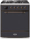 ILVE 30-Inch Majestic II Dual Fuel Range with 5 Burners - 4 cu. ft. Oven - Bronze Trim in Matte Graphite (UM30DQNE3MGB)