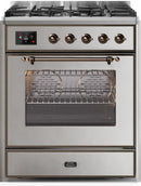 ILVE 30" Majestic II Dual Fuel Range with 5 Burners - 2.3 cu. ft. Oven - Bronze Trim in Stainless Steel (UM30DNE3SSB) Ranges ILVE 