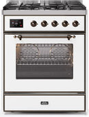 ILVE 30" Majestic II Dual Fuel Range with 5 Burners - 2.3 cu. ft. Oven - Bronze Trim in White (UM30DNE3WHB) Ranges ILVE 