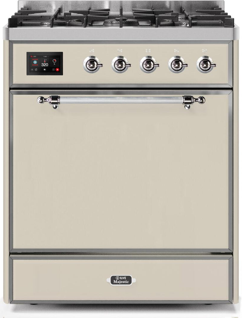 ILVE 30" Majestic II Dual Fuel Range with 5 Burners - 2.3 cu. ft. Oven - Chrome Trim in Antique White (UM30DQNE3AWC) Ranges ILVE 