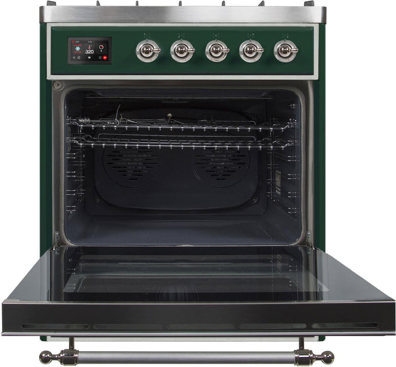 ILVE 30" Majestic II Dual Fuel Range with 5 Burners - 2.3 cu. ft. Oven - Chrome Trim in Emerald Green (UM30DNE3EGC) Ranges ILVE 