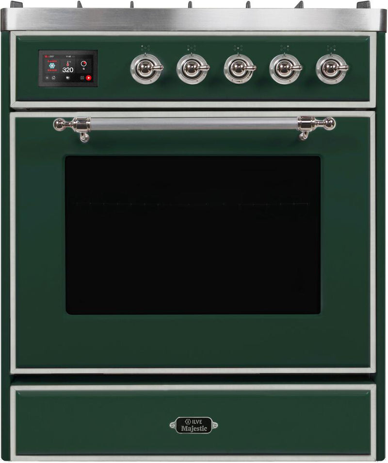 ILVE 30" Majestic II Dual Fuel Range with 5 Burners - 2.3 cu. ft. Oven - Chrome Trim in Emerald Green (UM30DNE3EGC) Ranges ILVE 