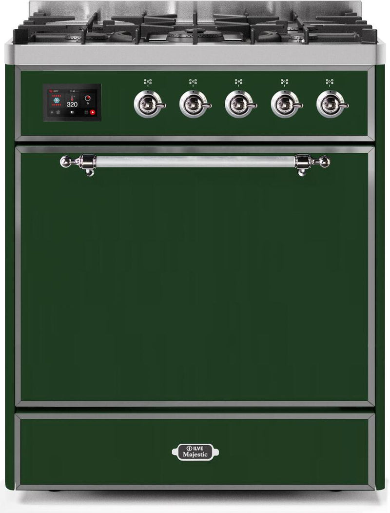ILVE 30" Majestic II Dual Fuel Range with 5 Burners - 2.3 cu. ft. Oven - Chrome Trim in Emerald Green (UM30DQNE3EGC) Ranges ILVE 