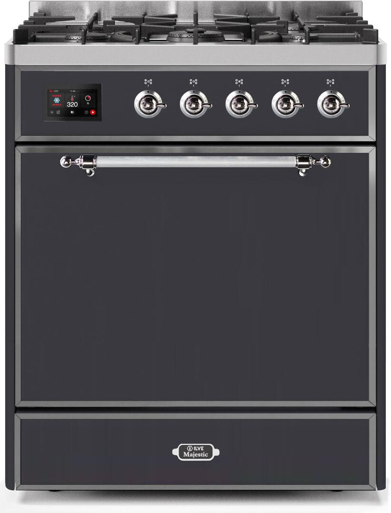 ILVE 30" Majestic II Dual Fuel Range with 5 Burners - 2.3 cu. ft. Oven - Chrome Trim in Matte Graphite (UM30DQNE3MGC) Ranges ILVE 