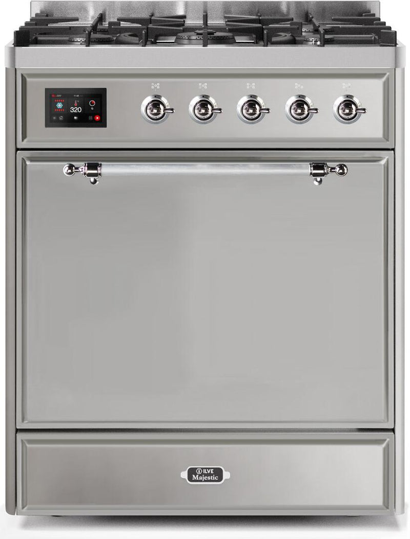 ILVE 30" Majestic II Dual Fuel Range with 5 Burners - 2.3 cu. ft. Oven - Chrome Trim in Stainless Steel (UM30DQNE3SSC) Ranges ILVE 