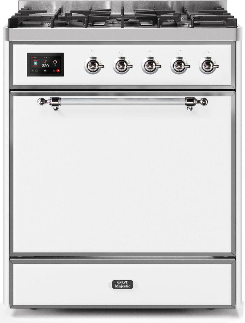 ILVE 30" Majestic II Dual Fuel Range with 5 Burners - 2.3 cu. ft. Oven - Chrome Trim in White (UM30DQNE3WHC) Ranges ILVE 