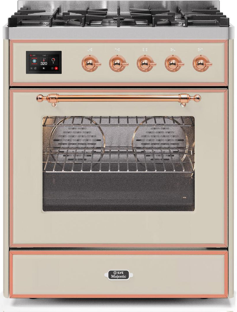 ILVE 30" Majestic II Dual Fuel Range with 5 Burners - 2.3 cu. ft. Oven - Copper Trim in Antique White (UM30DNE3AWP) Ranges ILVE 