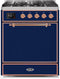 ILVE 30-Inch Majestic II Dual Fuel Range with 5 Burners - 4 cu. ft. Oven - Copper Trim in Blue (UM30DQNE3MBP)