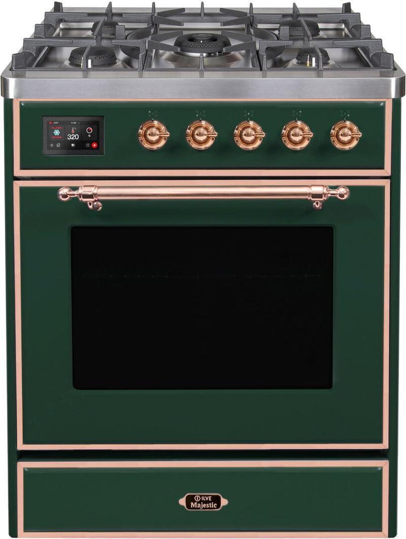 ILVE 30" Majestic II Dual Fuel Range with 5 Burners - 2.3 cu. ft. Oven - Copper Trim in Emerald Green (UM30DNE3EGP) Ranges ILVE 