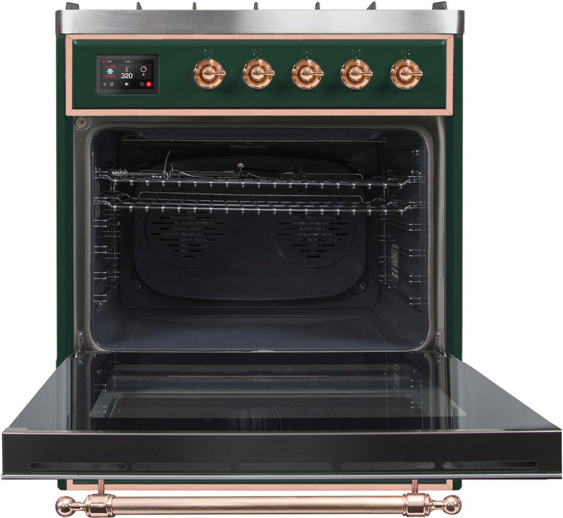 ILVE 30" Majestic II Dual Fuel Range with 5 Burners - 2.3 cu. ft. Oven - Copper Trim in Emerald Green (UM30DNE3EGP) Ranges ILVE 