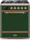 ILVE 30-Inch Majestic II Dual Fuel Range with 5 Burners - 4 cu. ft. Oven - Copper Trim in Emerald Green (UM30DQNE3EGP)