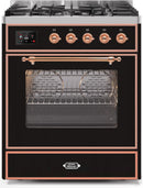 ILVE 30" Majestic II Dual Fuel Range with 5 Burners - 2.3 cu. ft. Oven - Copper Trim in Glossy Black (UM30DNE3BKP) Ranges ILVE 