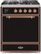 ILVE 30-Inch Majestic II Dual Fuel Range with 5 Burners - 4 cu. ft. Oven - Copper Trim in Glossy Black (UM30DQNE3BKP)