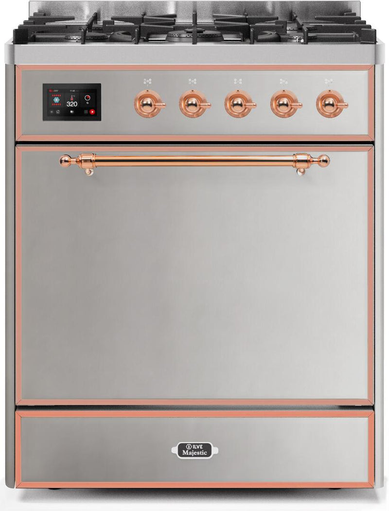 ILVE 30" Majestic II Dual Fuel Range with 5 Burners - 2.3 cu. ft. Oven - Copper Trim in Stainless Steel (UM30DQNE3SSP) Ranges ILVE 