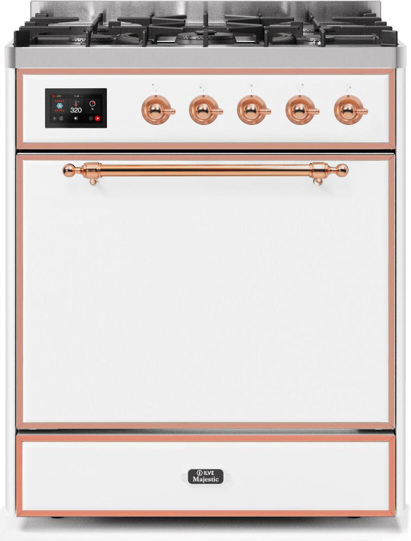 ILVE 30" Majestic II Dual Fuel Range with 5 Burners - 2.3 cu. ft. Oven - Copper Trim in White (UM30DQNE3WHP) Ranges ILVE 