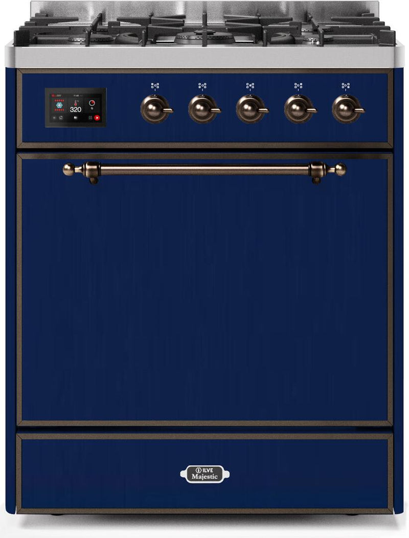 ILVE 30" Majestic II Dual Fuel Range with 5 Burners - Griddle - 2.3 cu. ft. Oven - Bronze Trim in Blue (UM30DQNE3MBB) Ranges ILVE 