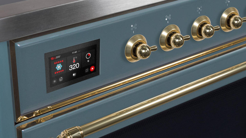ILVE 30" Majestic II Dual Fuel Range with 5 Sealed Brass Burners - 3.5 cu. ft. Oven - in Blue Grey with Brass Trim (UM30DNE3BGG) Ranges ILVE 