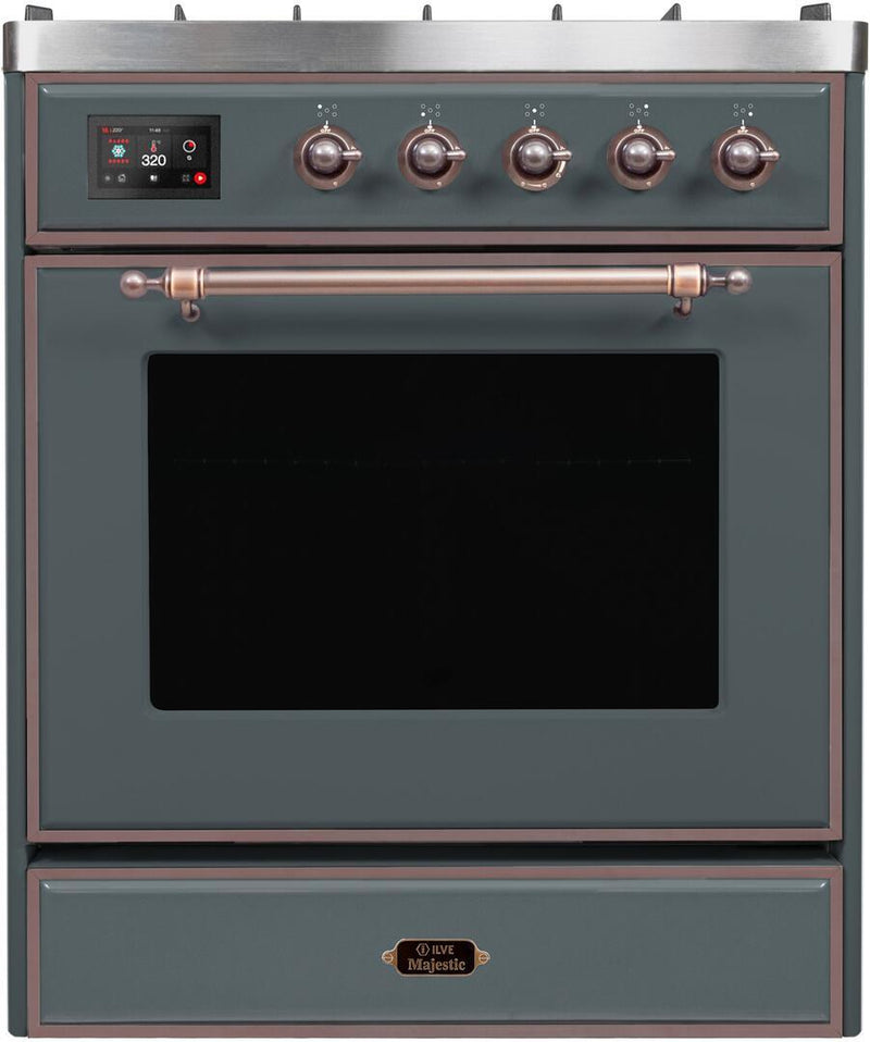 ILVE 30" Majestic II Dual Fuel Range with 5 Sealed Brass Burners - 3.5 cu. ft. Oven - in Blue Grey with Bronze Trim (UM30DNE3BGB) Ranges ILVE 