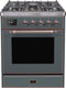 ILVE 30-Inch Majestic II Dual Fuel Range with 5 Sealed Brass Burners - 4  cu. ft. Oven - in Blue Grey with Bronze Trim (UM30DNE3BGB)