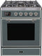 ILVE 30-Inch Majestic II Dual Fuel Range with 5 Sealed Brass Burners - 4  cu. ft. Oven - in Blue Grey with Chrome (UM30DNE3BGC)