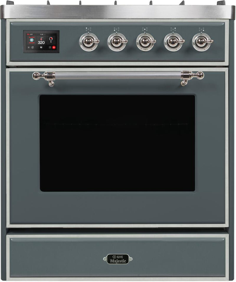 ILVE 30" Majestic II Dual Fuel Range with 5 Sealed Brass Burners - 3.5 cu. ft. Oven - in Blue Grey with Chrome (UM30DNE3BGC) Ranges ILVE 