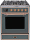 ILVE 30-Inch Majestic II Dual Fuel Range with 5 Sealed Brass Burners - 4  cu. ft. Oven - in Blue Grey with Copper Trim (UM30DNE3BGP)