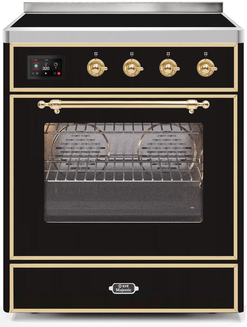 ILVE 30" Majestic II induction Range with 4 Elements - 2.3 cu. ft. Oven - Brass Trim in Glossy Black (UMI30NE3BKG) Ranges ILVE 