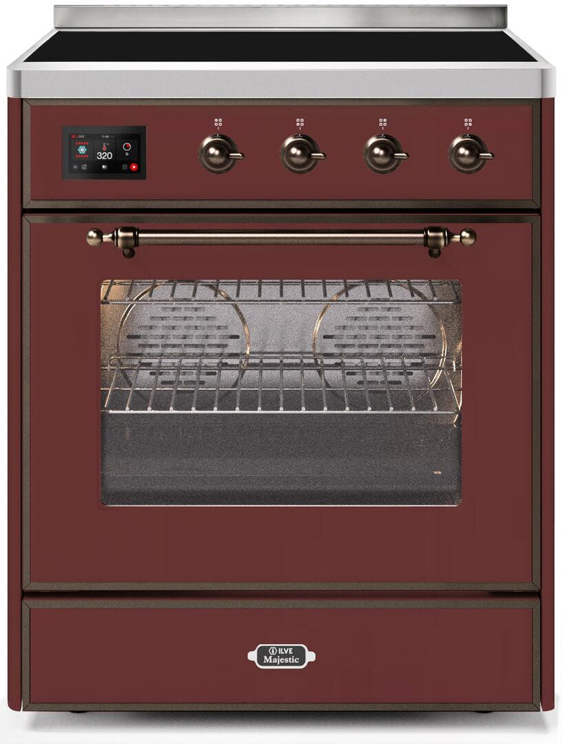 ILVE 30" Majestic II induction Range with 4 Elements - 2.3 cu. ft. Oven - Bronze Trim in Burgundy (UMI30NE3BUB) Ranges ILVE 