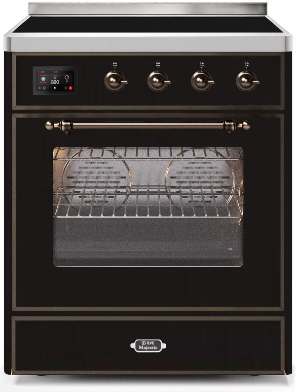 ILVE 30" Majestic II induction Range with 4 Elements - 2.3 cu. ft. Oven - Bronze Trim in Glossy Black (UMI30NE3BKB) Ranges ILVE 