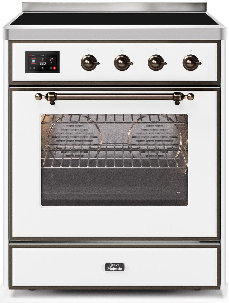 ILVE 30" Majestic II induction Range with 4 Elements - 2.3 cu. ft. Oven - Bronze Trim in White (UMI30NE3WHB) Ranges ILVE 