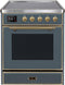 ILVE 30-Inch Majestic II induction Range with 4 Elements - 4 cu. ft. Oven in Blue Grey with Brass Trim (UMI30NE3BGG)