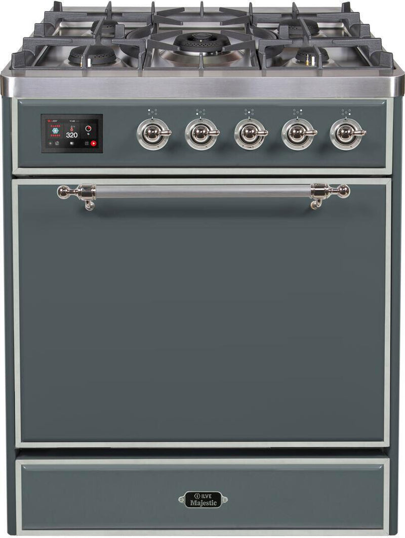 ILVE 30" Majestic II Series Freestanding Dual Fuel Single Oven Range with 5 Sealed Burners in Blue Grey with Chrome Trim (UM30DQNE3BGC) Ranges ILVE 