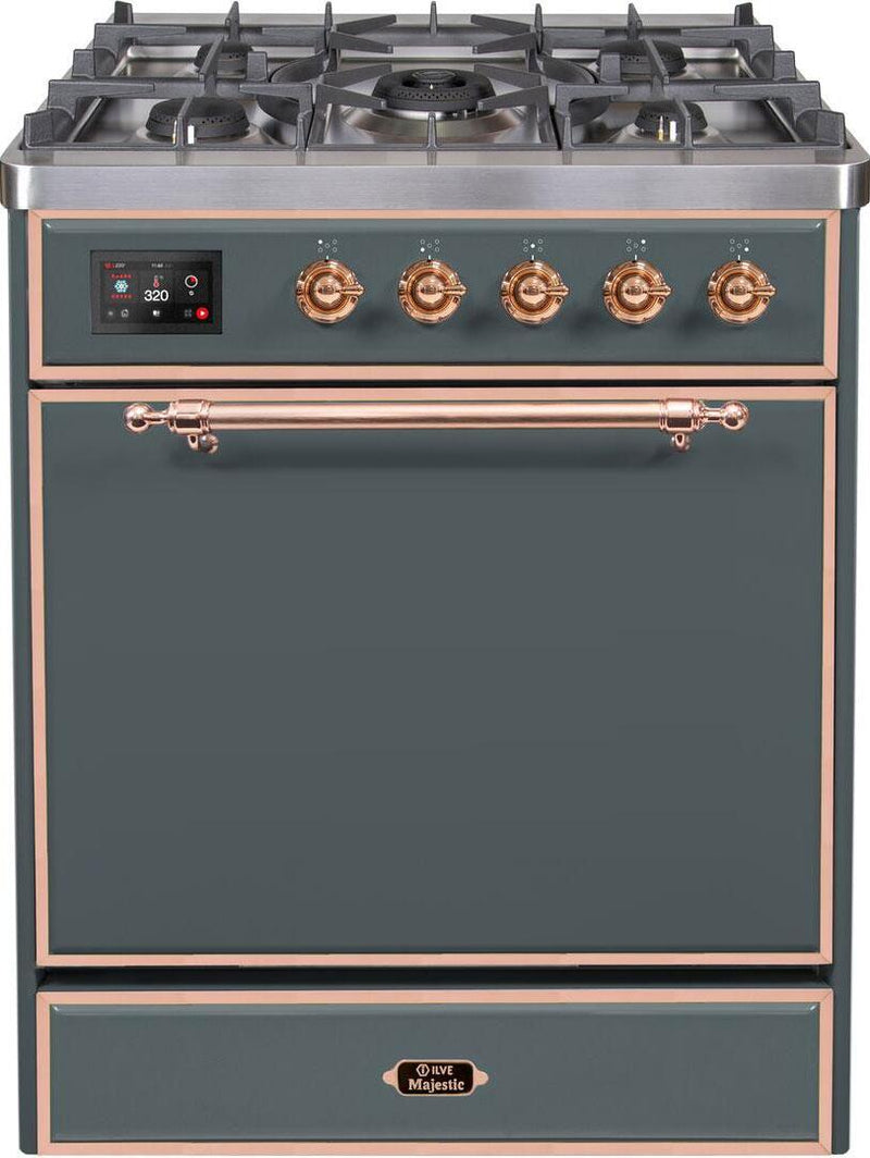 ILVE 30" Majestic II Series Freestanding Dual Fuel Single Oven Range with 5 Sealed Burners in Blue Grey with Copper Trim (UM30DQNE3BGP) Ranges ILVE 