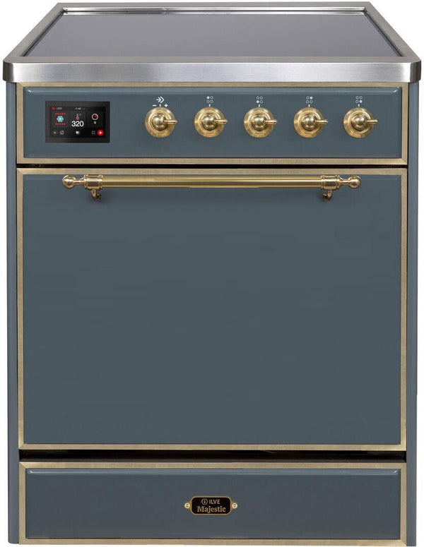 ILVE 30" Majestic II Series Freestanding Electric Single Oven Range with 4 Elements in Blue Grey with Brass Trim (UMI30QNE3BGG) Ranges ILVE 