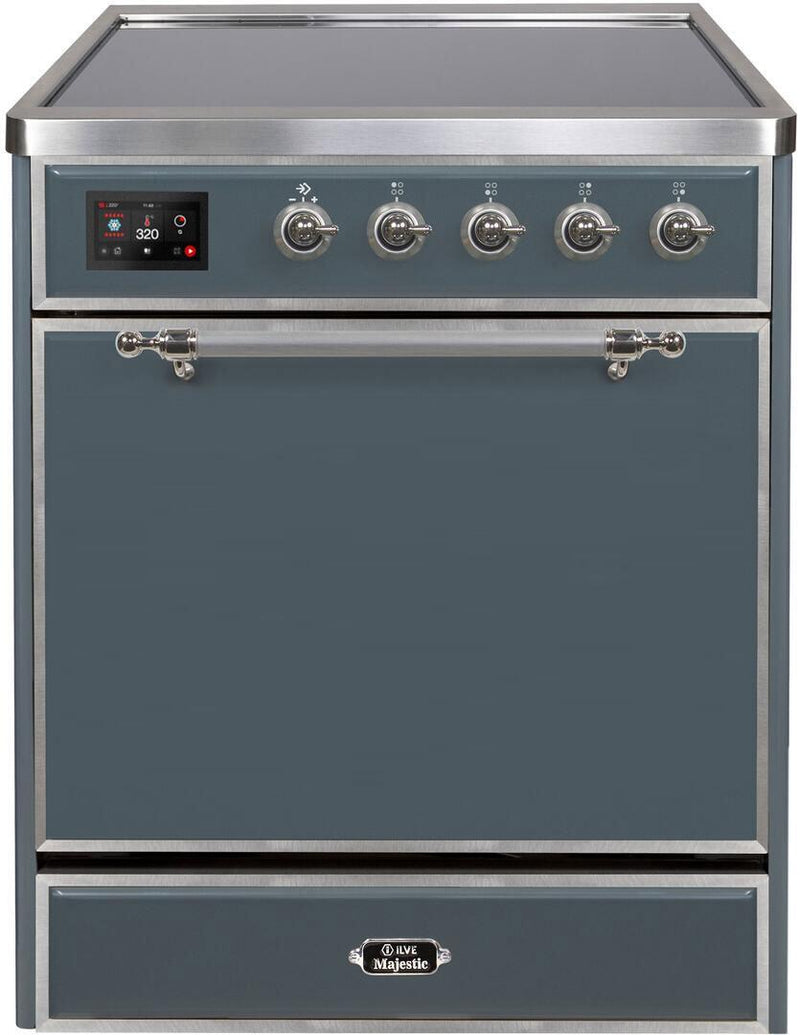 ILVE 30" Majestic II Series Freestanding Electric Single Oven Range with 4 Elements in Blue Grey with Chrome Trim (UMI30QNE3BGC) Ranges ILVE 