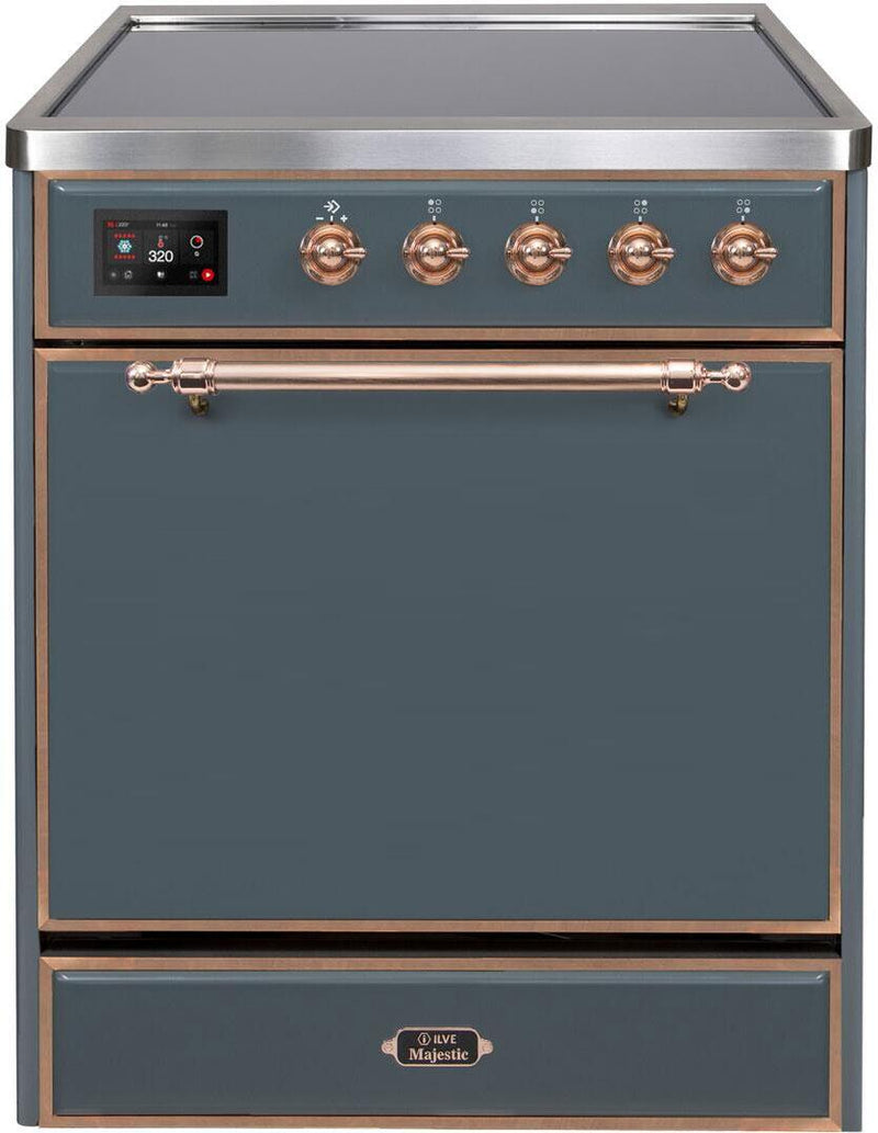 ILVE 30" Majestic II Series Freestanding Electric Single Oven Range with 4 Elements in Blue Grey with Copper Trim (UMI30QNE3BGP) Ranges ILVE 