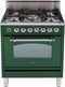 ILVE 30-Inch Nostalgie All Gas Range with 5 Burners - 3 cu. ft. Oven - Chrome Trim - Emerald Green (UPN76DVGGVSX)