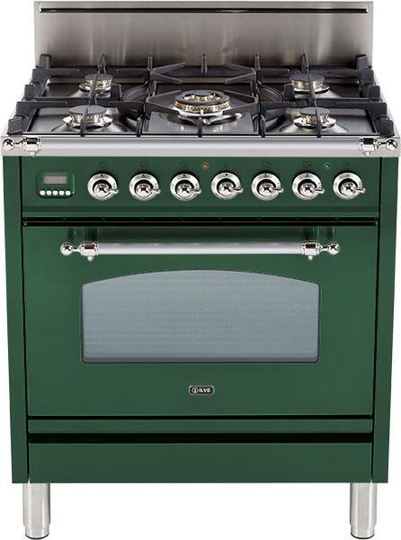 ILVE 30" Nostalgie All Gas Range with 5 Burners - 3 cu. ft. Oven - Chrome Trim - Emerald Green (UPN76DVGGVSX) Ranges ILVE 