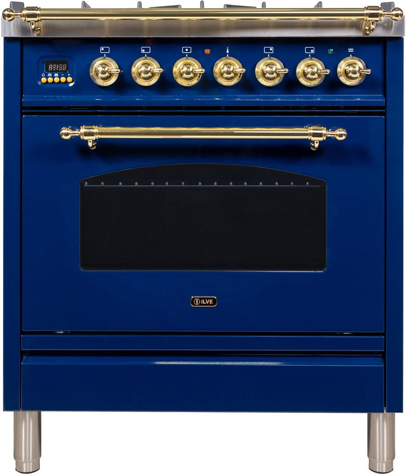 ILVE 30" Nostalgie - Dual Fuel Range with 5 Sealed Burners - 3 cu. ft. Oven - Brass Trim in Blue (UPN76DMPBL) Ranges ILVE 