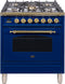ILVE 30-Inch Nostalgie - Dual Fuel Range with 5 Sealed Burners - 3 cu. ft. Oven - Brass Trim in Blue (UPN76DMPBL)