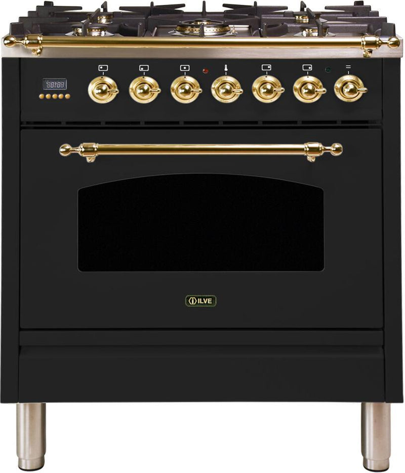 ILVE 30" Nostalgie - Dual Fuel Range with 5 Sealed Burners - 3 cu. ft. Oven - Brass Trim in Matte Graphite (UPN76DMPM) Ranges ILVE 