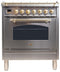 ILVE 30-Inch Nostalgie - Dual Fuel Range with 5 Sealed Burners - 3 cu. ft. Oven - Brass Trim in Stainless Steel (UPN76DMPI)