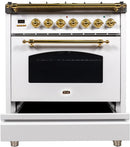 ILVE 30" Nostalgie - Dual Fuel Range with 5 Sealed Burners - 3 cu. ft. Oven - Brass Trim in White (UPN76DMPB) Ranges ILVE 