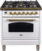 ILVE 30-Inch Nostalgie - Dual Fuel Range with 5 Sealed Burners - 3 cu. ft. Oven - Brass Trim in White (UPN76DMPB)