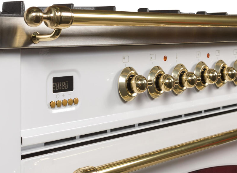 ILVE 30" Nostalgie - Dual Fuel Range with 5 Sealed Burners - 3 cu. ft. Oven - Brass Trim in White (UPN76DMPB) Ranges ILVE 