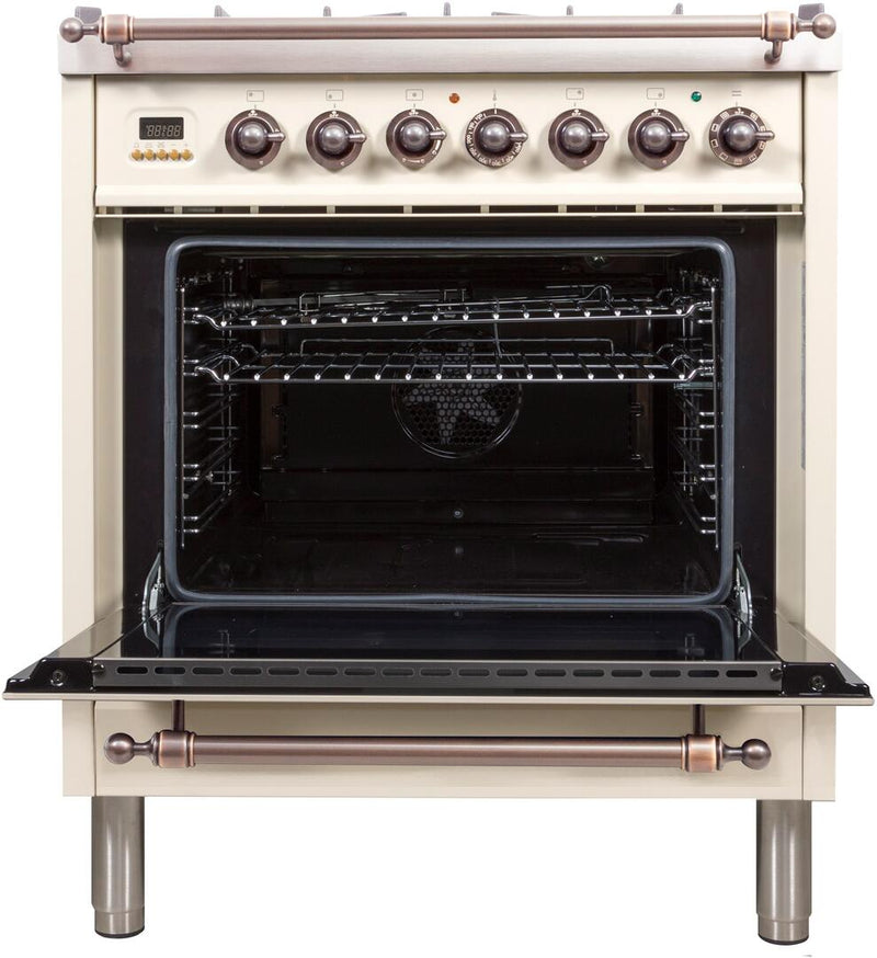 ILVE 30" Nostalgie - Dual Fuel Range with 5 Sealed Burners - 3 cu. ft. Oven - Bronze Trim in Antique White (UPN76DMPAY) Ranges ILVE 