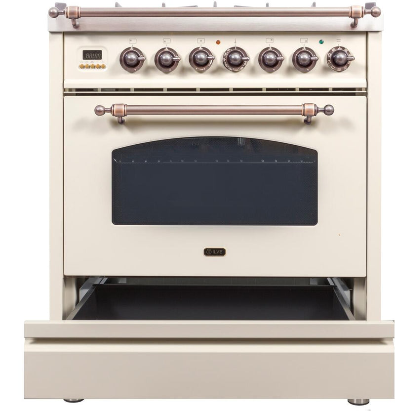 ILVE 30" Nostalgie - Dual Fuel Range with 5 Sealed Burners - 3 cu. ft. Oven - Bronze Trim in Antique White (UPN76DMPAY) Ranges ILVE 