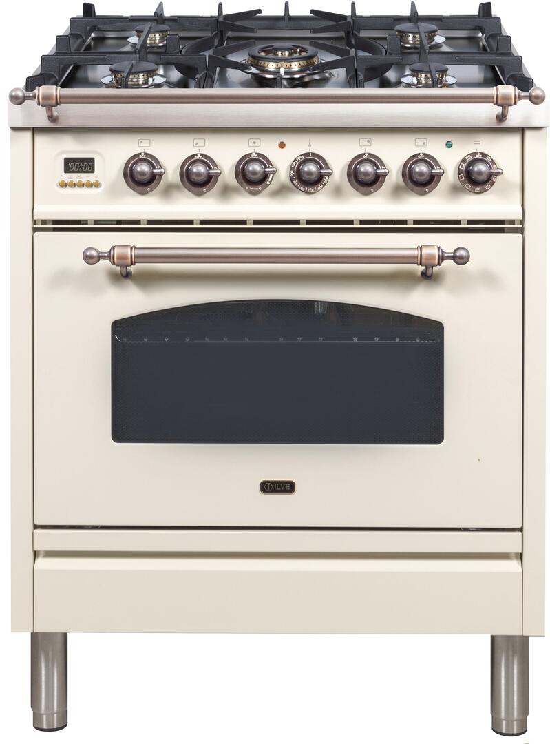 ILVE 30" Nostalgie - Dual Fuel Range with 5 Sealed Burners - 3 cu. ft. Oven - Bronze Trim in Antique White (UPN76DMPAY) Ranges ILVE 